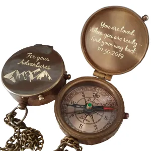 Personalized Compass Gift for Men - Custom Engraved Working Brass Pocket Compass - Customized Anniversary Gifts for Him, Husband, Boyfriend & Dad - Engravable, Functional and Handmade