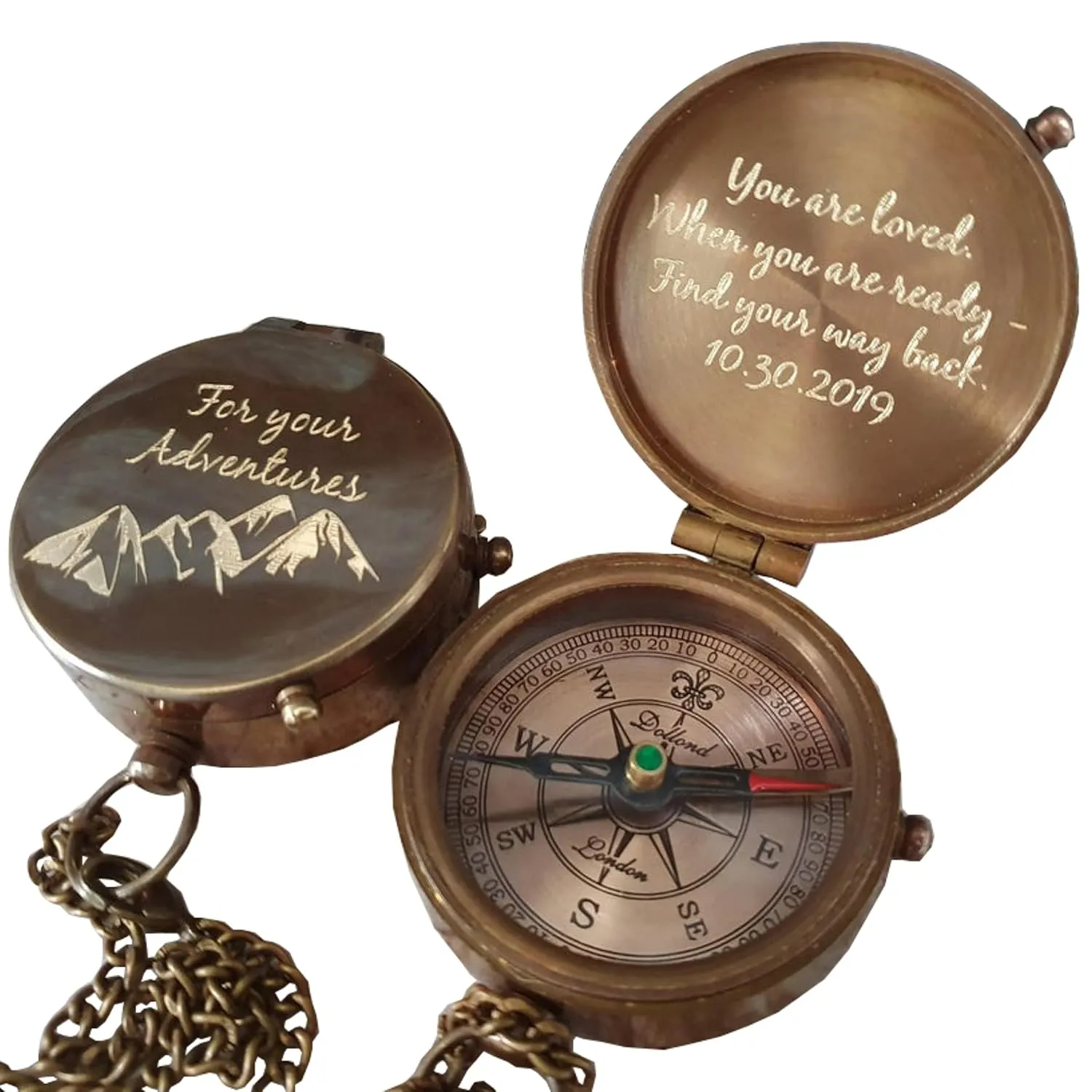 Personalized Compass Gift for Men - Custom Engraved Working Brass Pocket Compass - Customized Anniversary Gifts for Him, Husband, Boyfriend & Dad - Engravable, Functional and Handmade