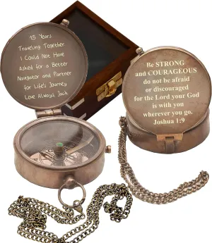Personalized Compass with Case- Vintage Brass Sundial Compass, Magnetic Pocket Compass for Camping, Hiking, Touring Congratulations Gift