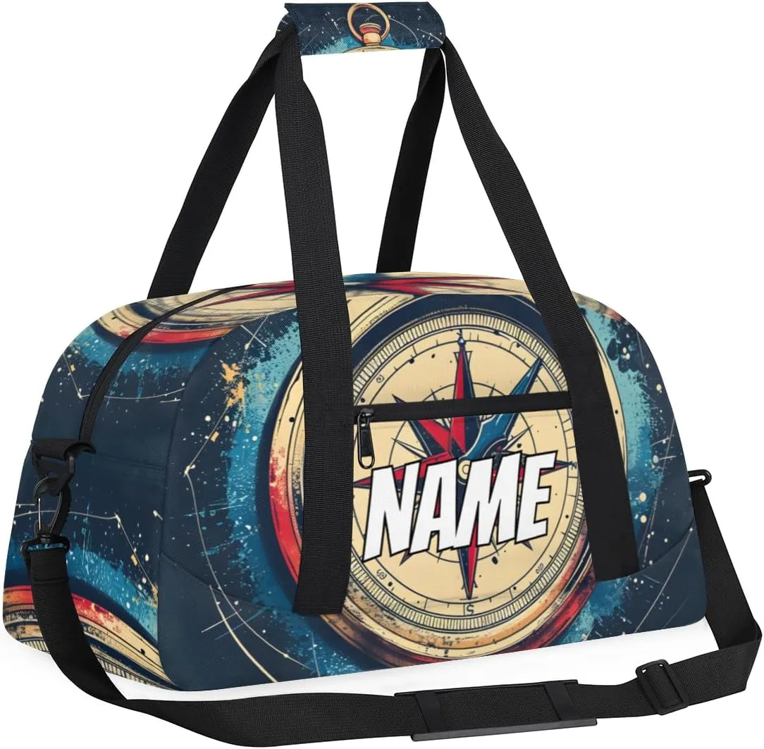 Personalized Custom Gym Bag for Women Men Carry on Ocean Compass Travel Duffel Tote Modern Print Overnight Workout Weekender Bag