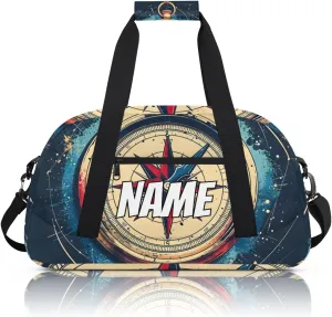 Personalized Custom Gym Bag for Women Men Carry on Ocean Compass Travel Duffel Tote Modern Print Overnight Workout Weekender Bag