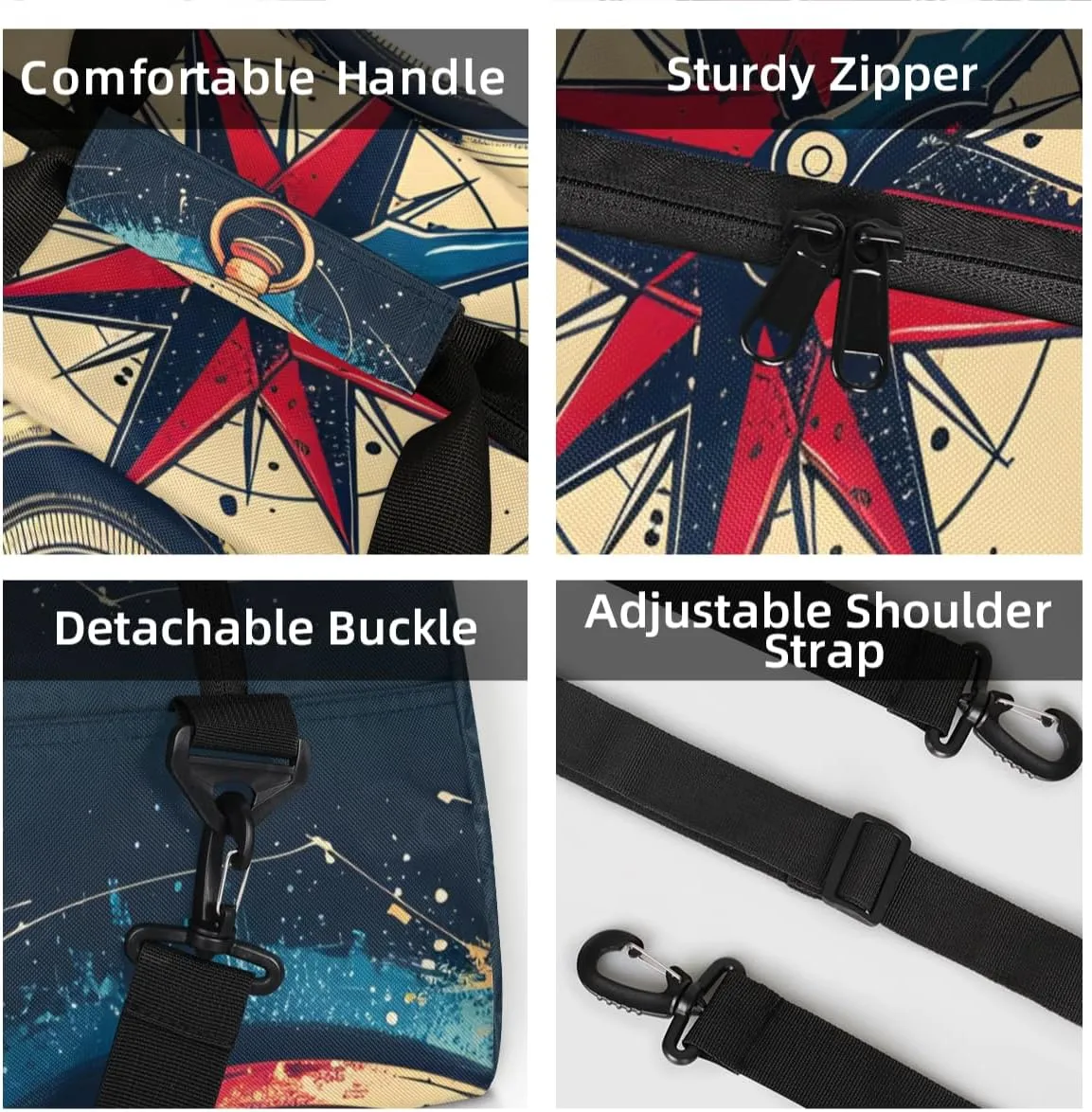Personalized Custom Gym Bag for Women Men Carry on Ocean Compass Travel Duffel Tote Modern Print Overnight Workout Weekender Bag