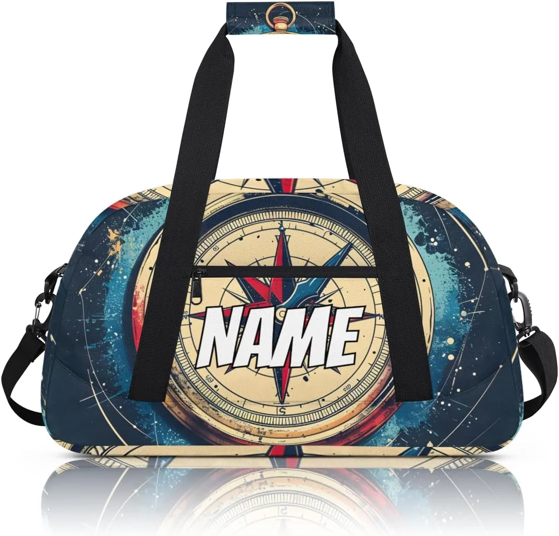 Personalized Custom Gym Bag for Women Men Carry on Ocean Compass Travel Duffel Tote Modern Print Overnight Workout Weekender Bag