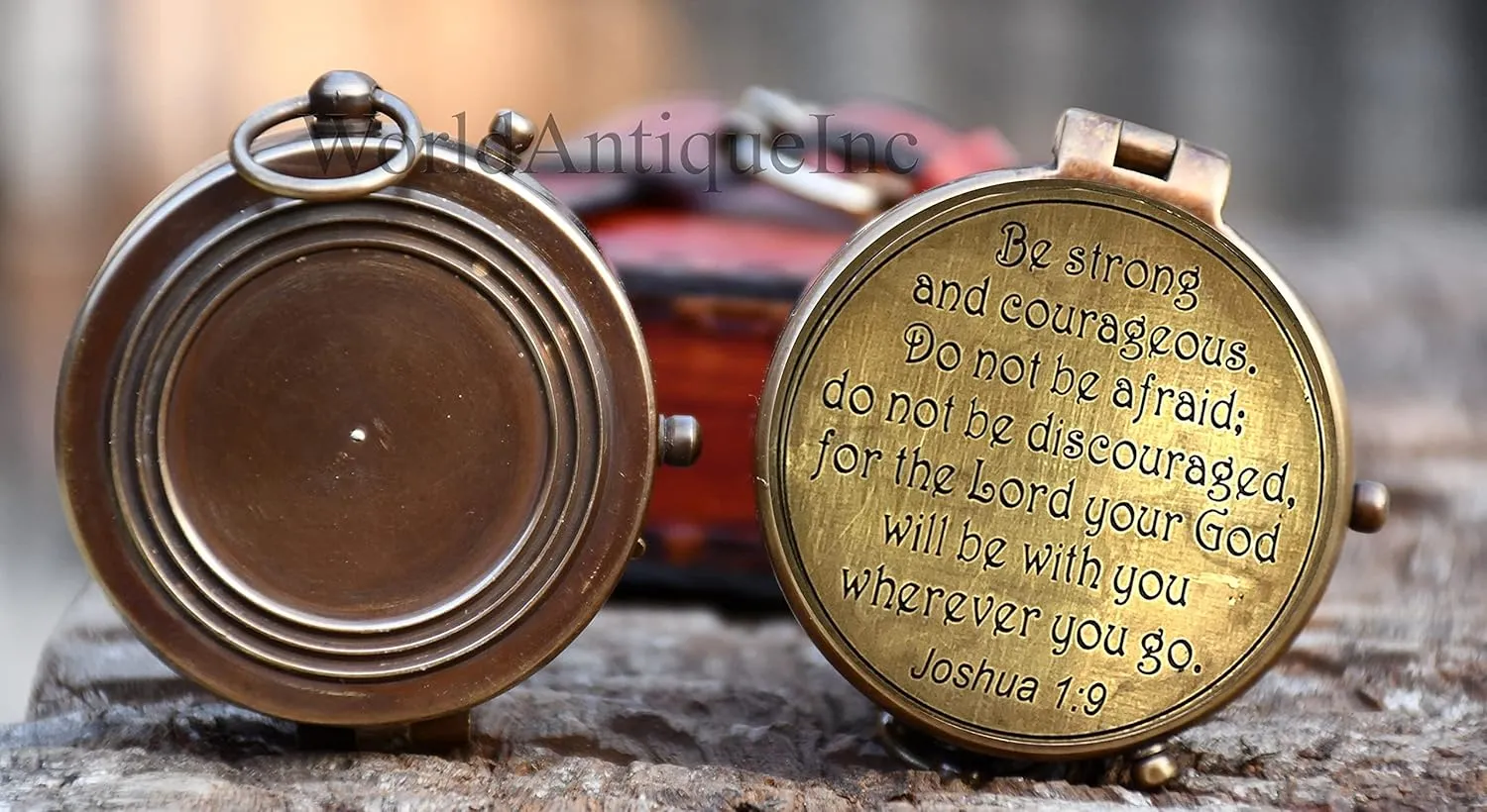 Personalized Inscription Antique Brass Compass Engraved with Leather Case Son Mom Children Gift Baptism Birthday Working Compass