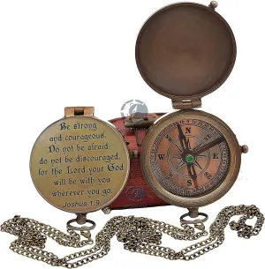 Personalized Inscription Antique Brass Compass Engraved with Leather Case Son Mom Children Gift Baptism Birthday Working Compass