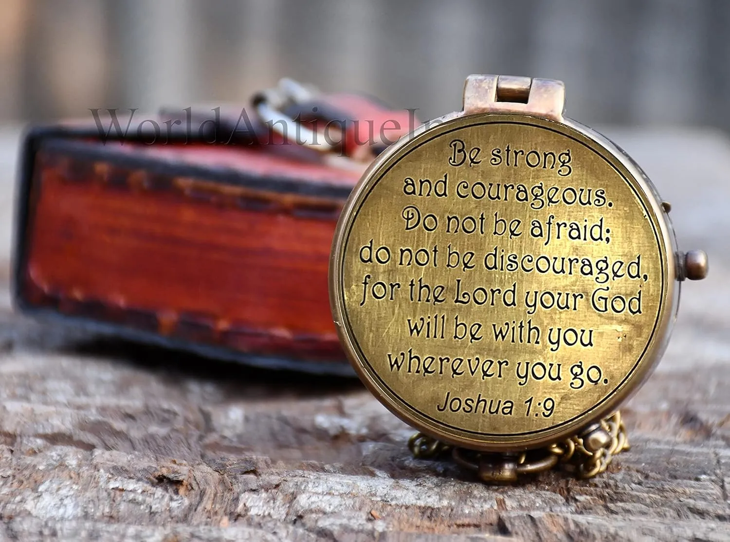 Personalized Inscription Antique Brass Compass Engraved with Leather Case Son Mom Children Gift Baptism Birthday Working Compass