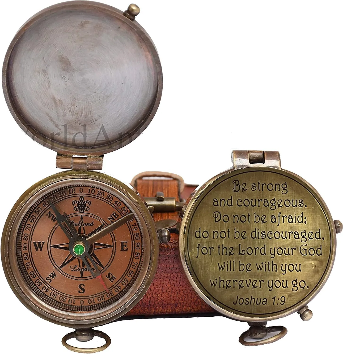 Personalized Inscription Antique Brass Compass Engraved with Leather Case Son Mom Children Gift Baptism Birthday Working Compass