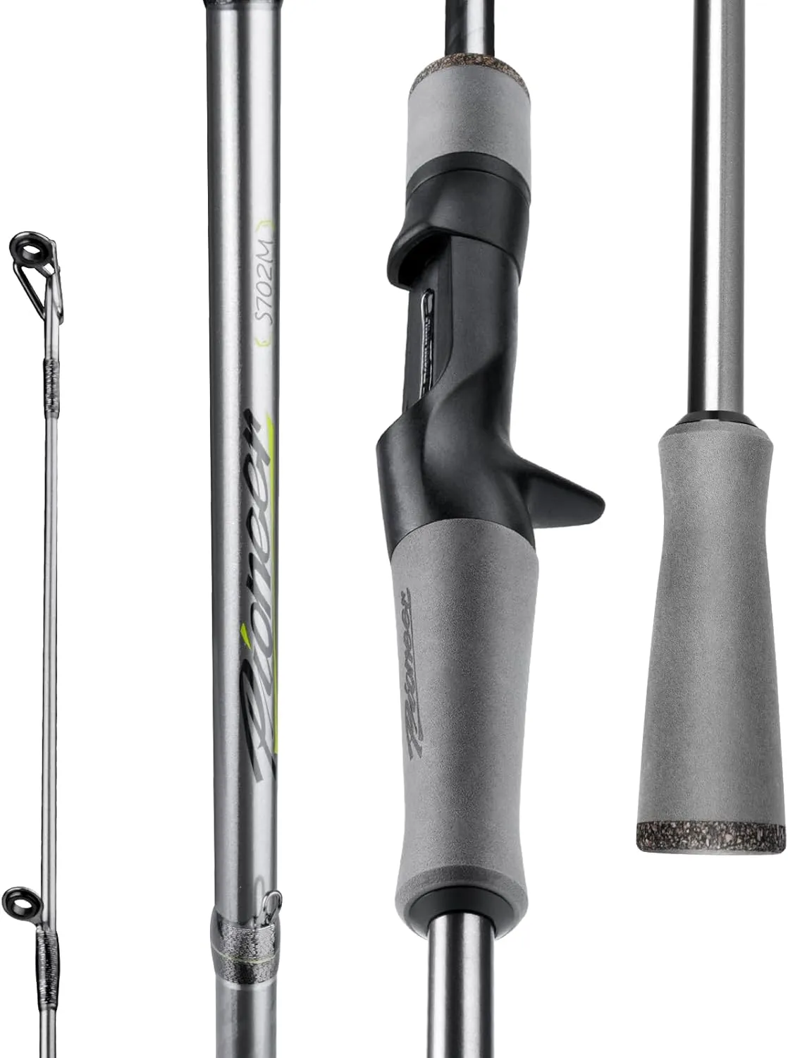Pioneer Bass Fishing Rod, Spinning Rod with 24T Carbon Fiber, Casting Rod 6'-8' Medium Fast Action Moderate Power, Fishing Rod with TS Ceramic Guides All Purpose, 70° EVA Handle, 2 Pieces