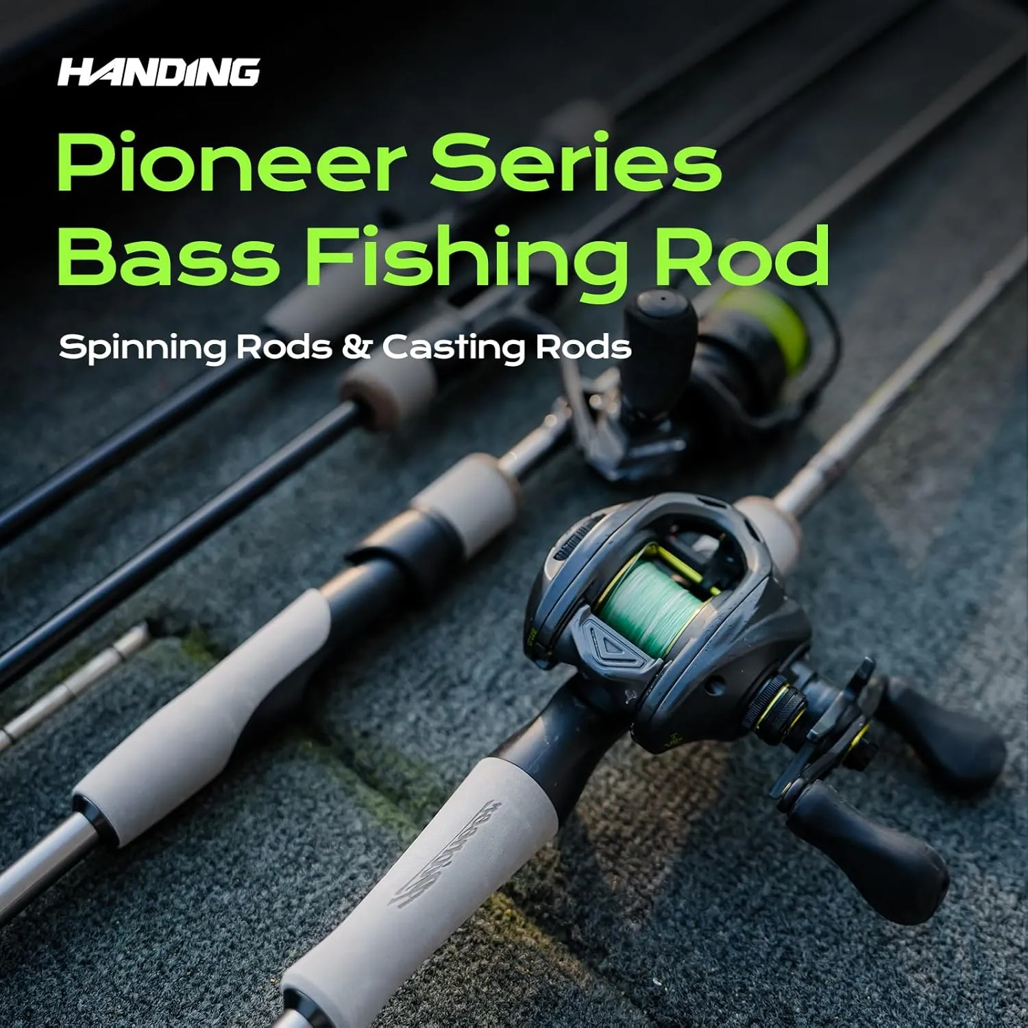 Pioneer Bass Fishing Rod, Spinning Rod with 24T Carbon Fiber, Casting Rod 6'-8' Medium Fast Action Moderate Power, Fishing Rod with TS Ceramic Guides All Purpose, 70° EVA Handle, 2 Pieces