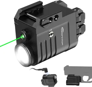 Pistol Laser Light Combo 650 Lumen Rechargeable Tactical Green Laser Flashlight Combo Compatible with Picatinny 1913, Laser Class II