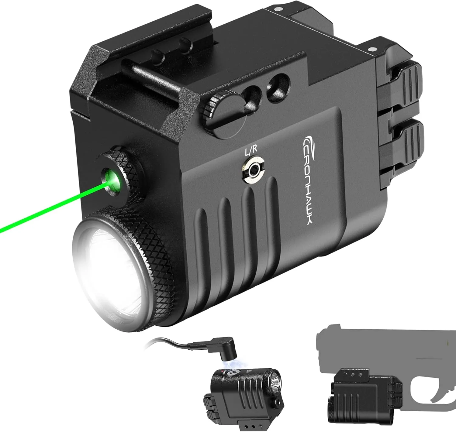 Pistol Laser Light Combo 650 Lumen Rechargeable Tactical Green Laser Flashlight Combo Compatible with Picatinny 1913, Laser Class II