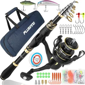 PLUSINNO Carbon Fiber Telescopic Fishing Rod and Reel Combo for Saltwater and Freshwater Fishing