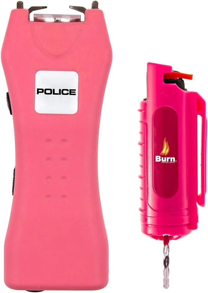 Police Stun Gun Burn Pepper Spray Combo Women Men Self Defense - 618 Pink