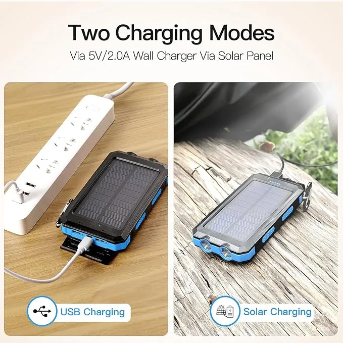 Portable Charger, Solar Charger, 38800mAh Solar Power Bank with 2.4A USB-A Output Ports Compatible with iPhone, Samsung Galaxy, and More, Dual Emergency LED Flashlight Perfect for Hiking, Camping