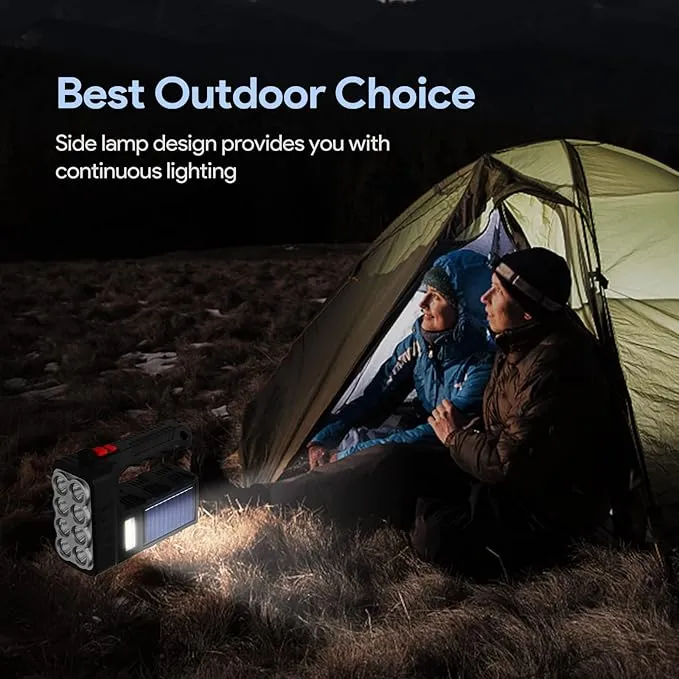 Portable Handheld Solar-Powered Flashlight with 8 LED Lights, 3 Modes Rechargeable Flashlights High Lumens Searchlight for Outdoor and Emergency Use (Black)
