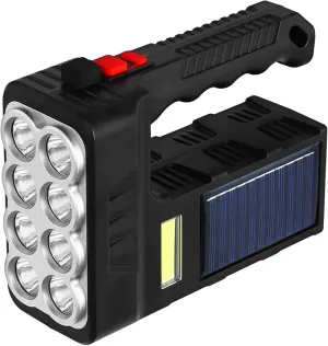Portable Handheld Solar-Powered Flashlight with 8 LED Lights, 3 Modes Rechargeable Flashlights High Lumens Searchlight for Outdoor and Emergency Use (Black)
