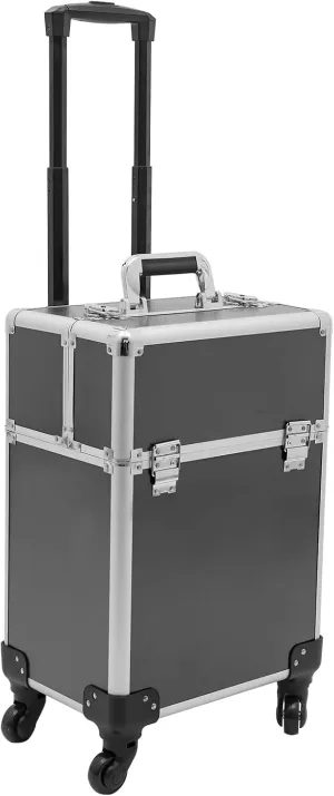 Portable Makeup Train Case, Large Capacity Makeup Organizer Suitcase, Travel Beauty Luggage with 2 Keys and 4 Universal Wheels for Make-up Artists, Nail Tech, Hairstylist Barber (Black)