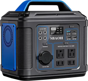 Portable Power Station, 300W 296Wh Solar Generator Quick Charge / 110V AC Outlets/DC Ports and LED Flashlight, Lithium Battery Backup for Home Outdoor Travel Camping Blackout blue