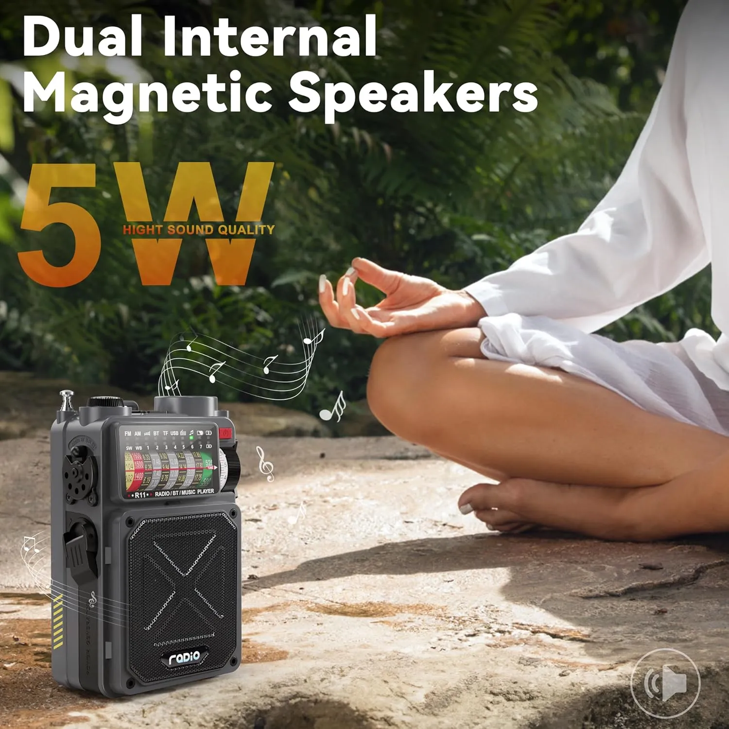 Portable Shortwave Radio - 4000mAh/14800mWh AM/FM/WB/SW Shortwave Radio with Bluetooth Speaker, Flashlight, Sleep Timer, SOS Alarm, and White Noise, Suitable for Camping, Emergency