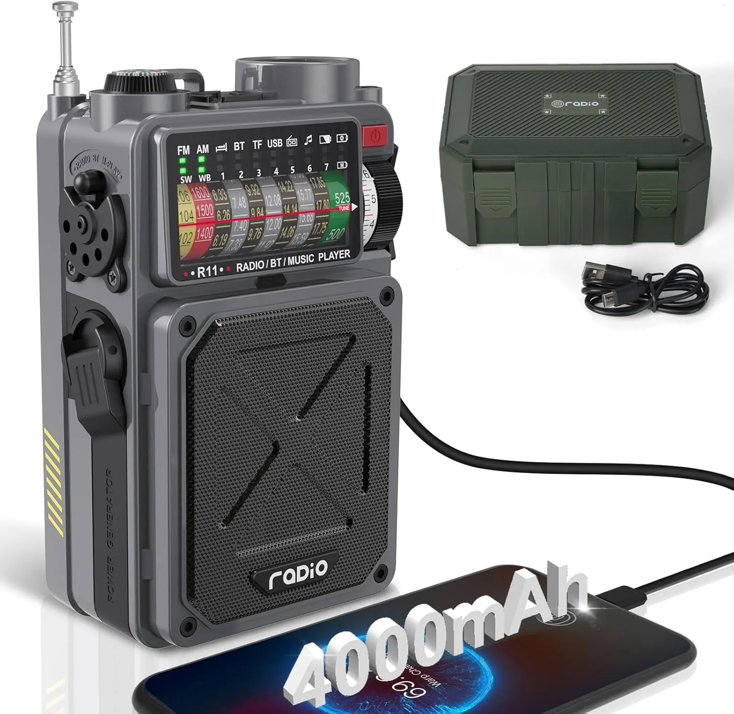 Portable Shortwave Radio - 4000mAh/14800mWh AM/FM/WB/SW Shortwave Radio with Bluetooth Speaker, Flashlight, Sleep Timer, SOS Alarm, and White Noise, Suitable for Camping, Emergency