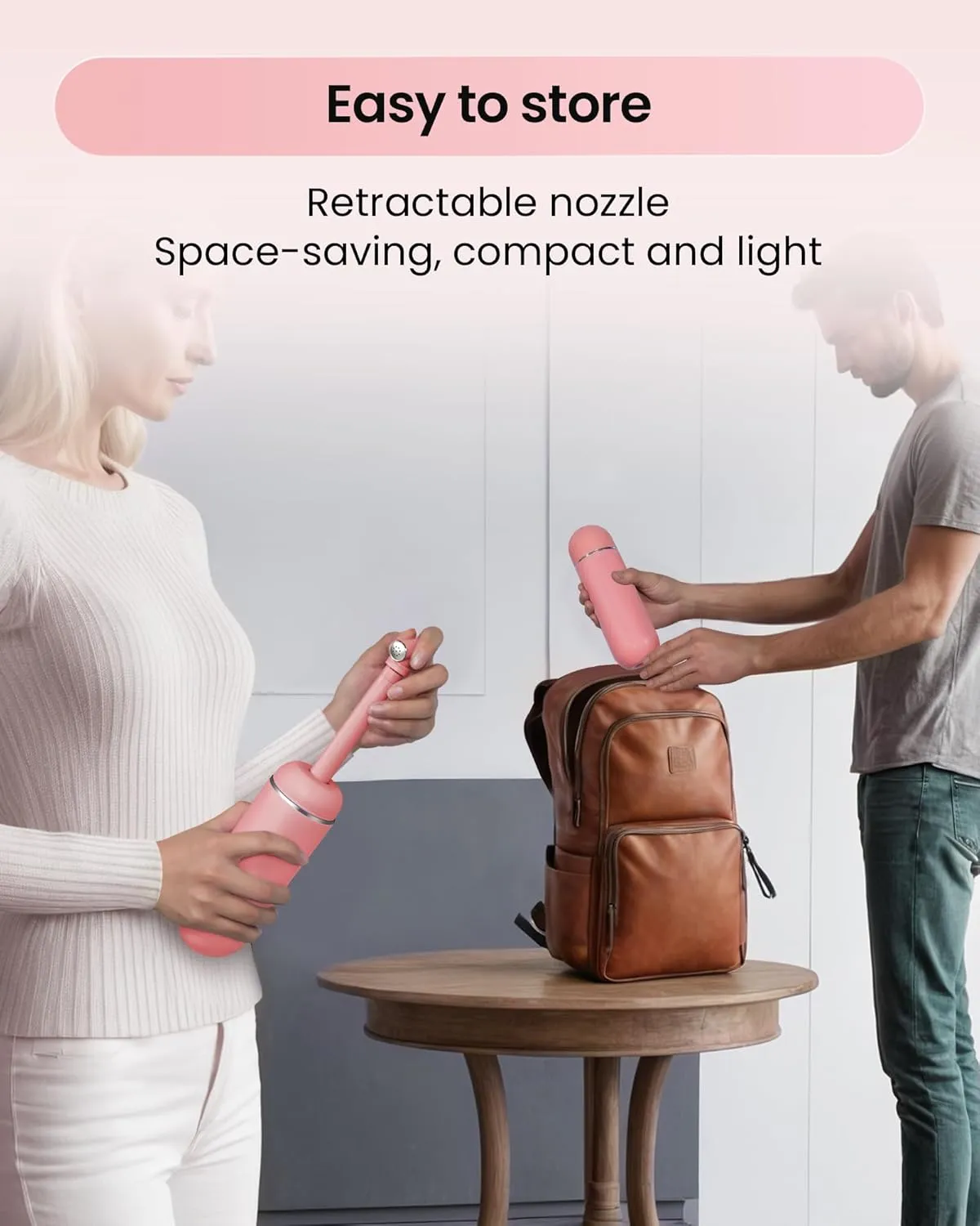 Portable Travel Bidet for Women & Men, Camping Manual Squeeze Sprayer, Leak-Proof Handheld High Pressure Water Sprayer with Storage, Postpartum Care Peri Bottle for Feminine Hygiene (Pink)