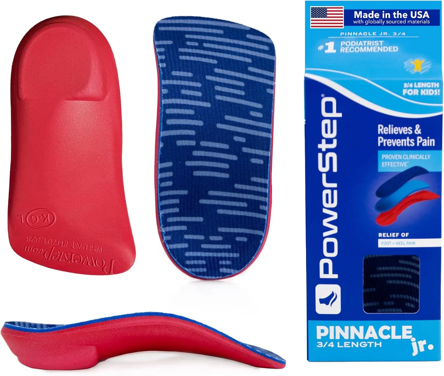 Powerstep boys Powerkids Insole, Blue, Youth Size 1.5-2.5 US