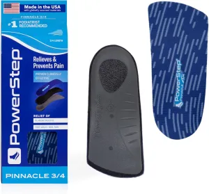 PowerStep Insoles, Pinnacle 3/4 Thin, Arch Pain Relief Insole, For Tight Shoes, Arch Support Orthotic For Men's 5-6.5 / Women's 7-8.5