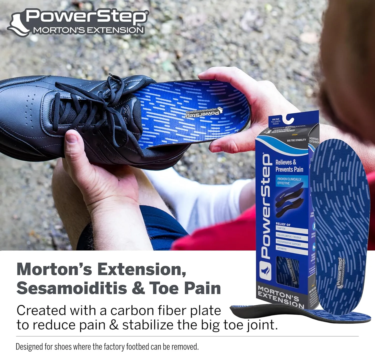 Powerstep Morton's Extension Carbon Fiber Orthotic Insole for Turf Toe, Foot Fractures, & Hallux Rigidus Plus Powerstep Clinically Proven Arch Support