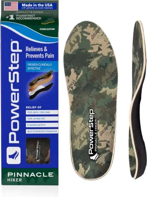Powerstep Pinnacle Hiker Insoles - Neutral Arch Support, Maximum Cushion, Plantar Fasciitis Pain Relief, High Activity Inserts for Men and Women, M5 / W7