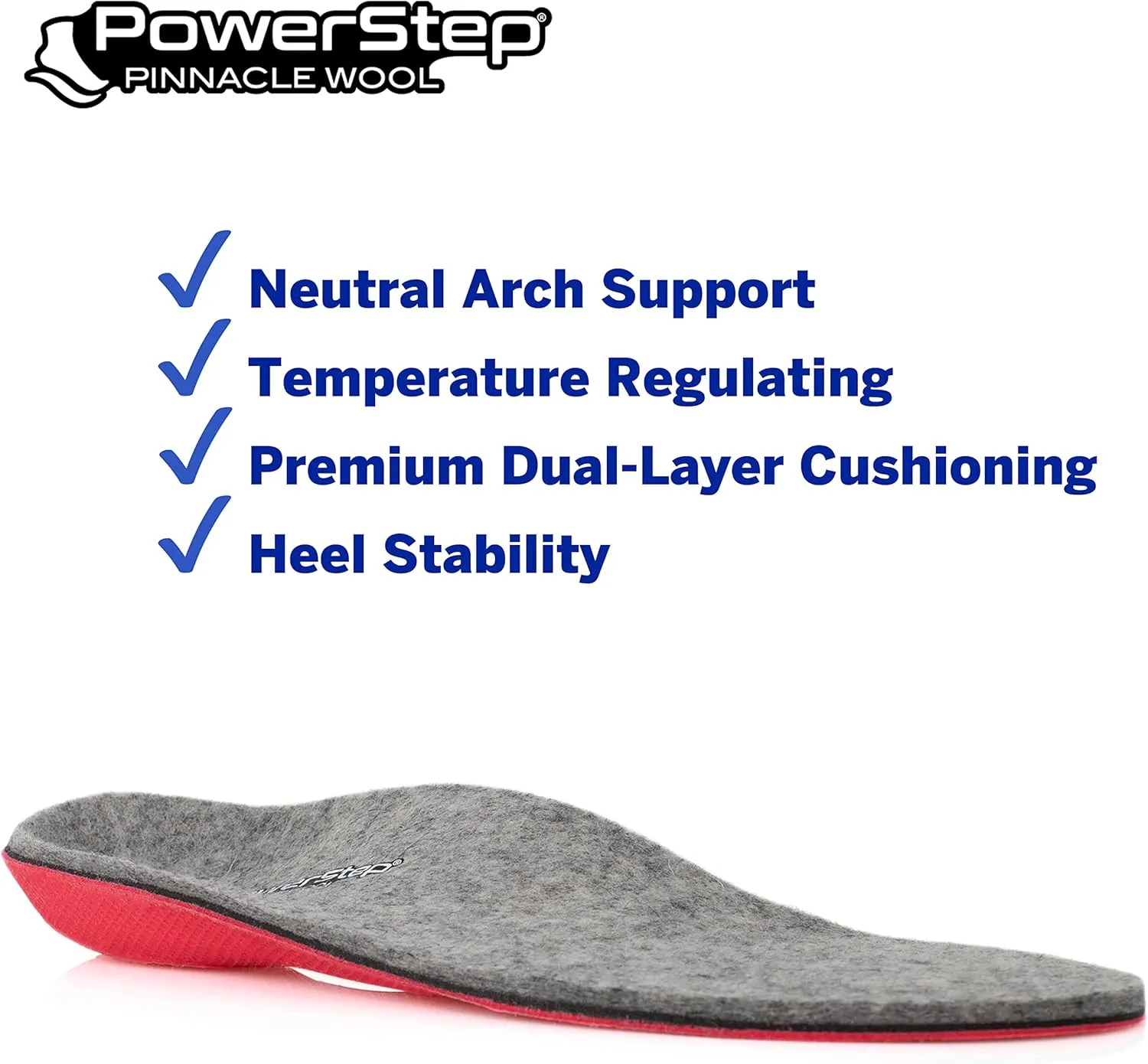 Powerstep unisex adult Pinnacle Wool Insoles Insole, Gray/Red, Men s 6-6.5 Women 8-8.5 US