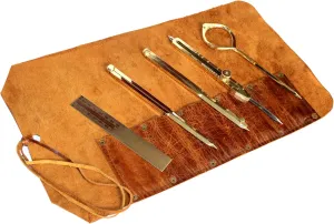 Proportional Divider Set of 5, Full Brass dividers with Executive Handmade Leather Roll Tools Bag, Single Handed 8" Brass Navigation Dividers Compass Set for Maritime, Naval, Geometry and Drafting.