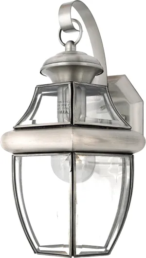 Quoizel Newbury Outdoor Wall Lantern, 14 Inch 1-Light Pewter Wall Sconce, French Country Exterior Wall Lantern Fixture, E26 Base, Clear Glass, Outside Lights for Patio, Porch, Garage or Yard