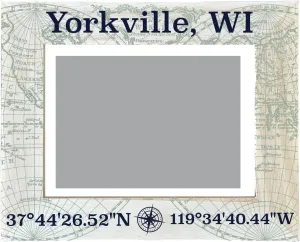 R and R Imports Yorkville Wisconsin Souvenir Wooden Photo Frame Compass Coordinates Design Matted to 4 x 6