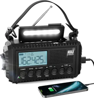 Raynic NOAA Weather Radio, 5000mAh/18500mWh Solar Hand Crank Emergency Radio, Battery Powered Portable Radio with AM/FM/SW/NOAA, Cell Phone Charger, Type-C Charging, Flashlight and SOS Siren