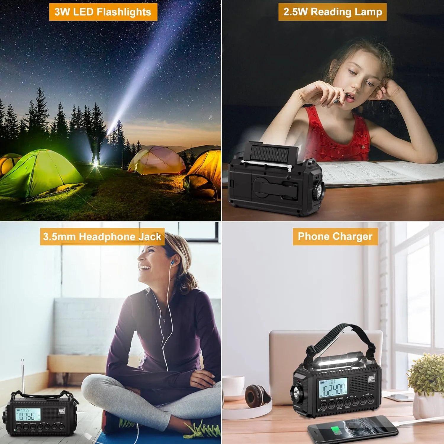 Raynic NOAA Weather Radio, 5000mAh/18500mWh Solar Hand Crank Emergency Radio, Battery Powered Portable Radio with AM/FM/SW/NOAA, Cell Phone Charger, Type-C Charging, Flashlight and SOS Siren