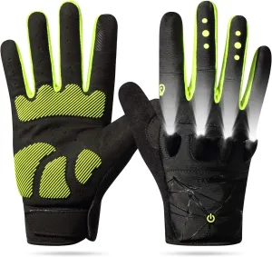 Rechargeable 4 LED Flashlight Cycling Gloves Hands Free Led Flashlight for Running Walking Fishing Riding Safety Glove Bicycle Flashlight Glove for Men Gift Full Finger Led Flashlight Gloves for Men