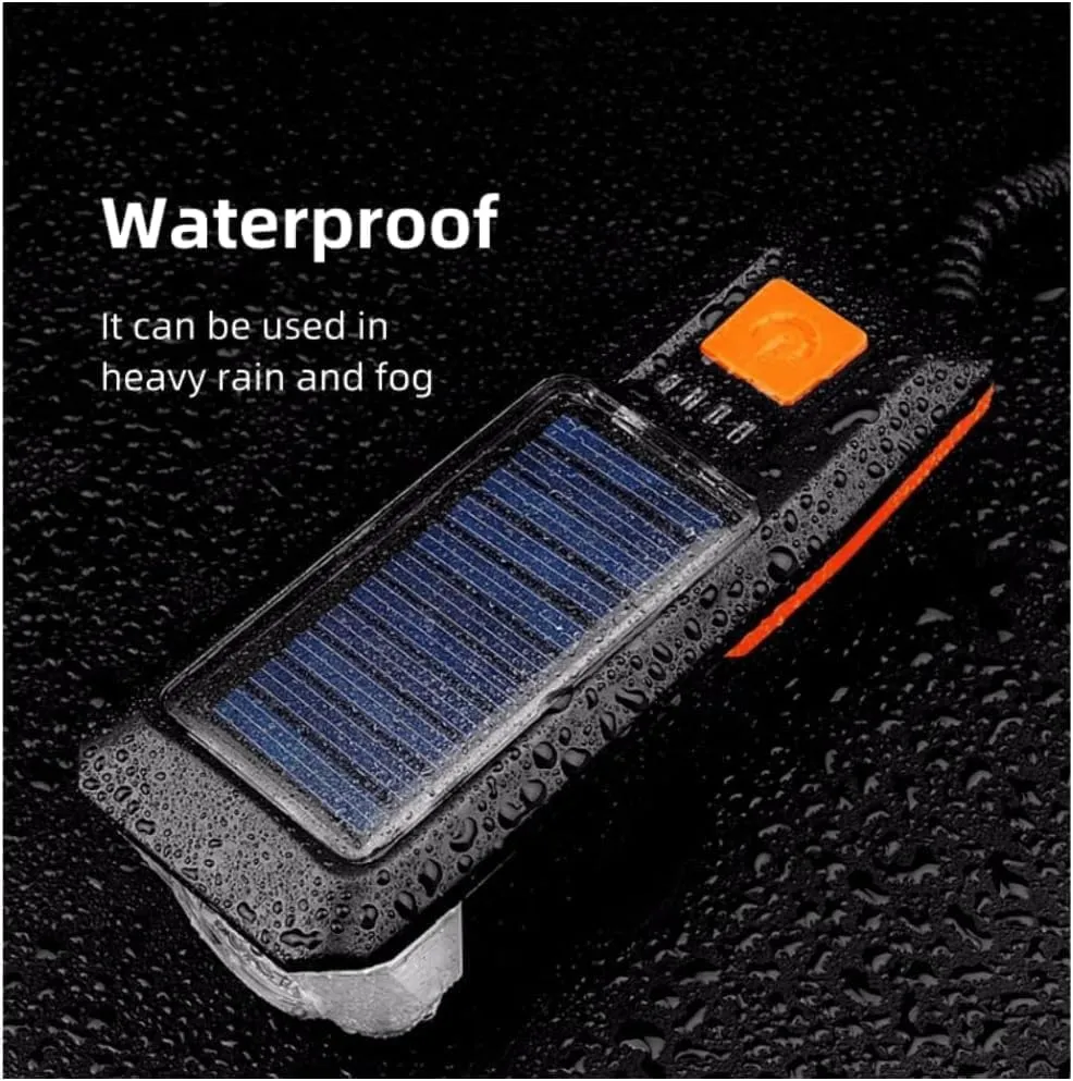 Rechargeable Bike Lights with Horn Solar and USB Charge Bright Bicycle Lights for Night Riding Road Mountain Bike Accessories Waterproof Bike Headlight
