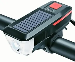 Rechargeable Bike Lights with Horn Solar and USB Charge Bright Bicycle Lights for Night Riding Road Mountain Bike Accessories Waterproof Bike Headlight