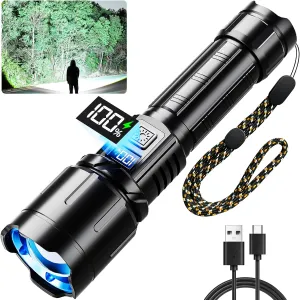 Rechargeable Flashlight High Lumen, 2000LM LED Super Bright Flash Light, Tactical Flashlights with LCD Power Display, 6 Lighting Modes, Waterproof, Powerful Flashlight for Emergencies Camping
