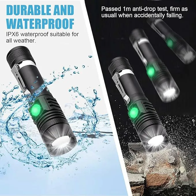 Rechargeable Flashlight, LED Tactical Flashlight, 2000 Lumens Super Bright Pocket-Sized LED Torch with Clip, IPX6 Water Resistant, 4 Modes for Camping Hiking Emergency (2 Pack)