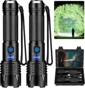 Rechargeable Flashlights 3000 High Lumens, Super Bright LED Flashlight 2 Pack, IPX7 Waterproof Flashlight with 5 Modes, Handheld Flash Light for Emergencies, Camping, Hiking, Home