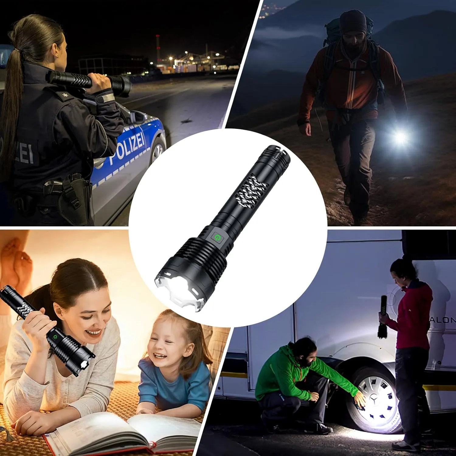 Rechargeable LED Flashlights 3600.000 High Lumens, Super Bright Flashlight with Input and Output Functions,Tactical Flashlight for Camping Home Emergencies (Large, Piece, 1)