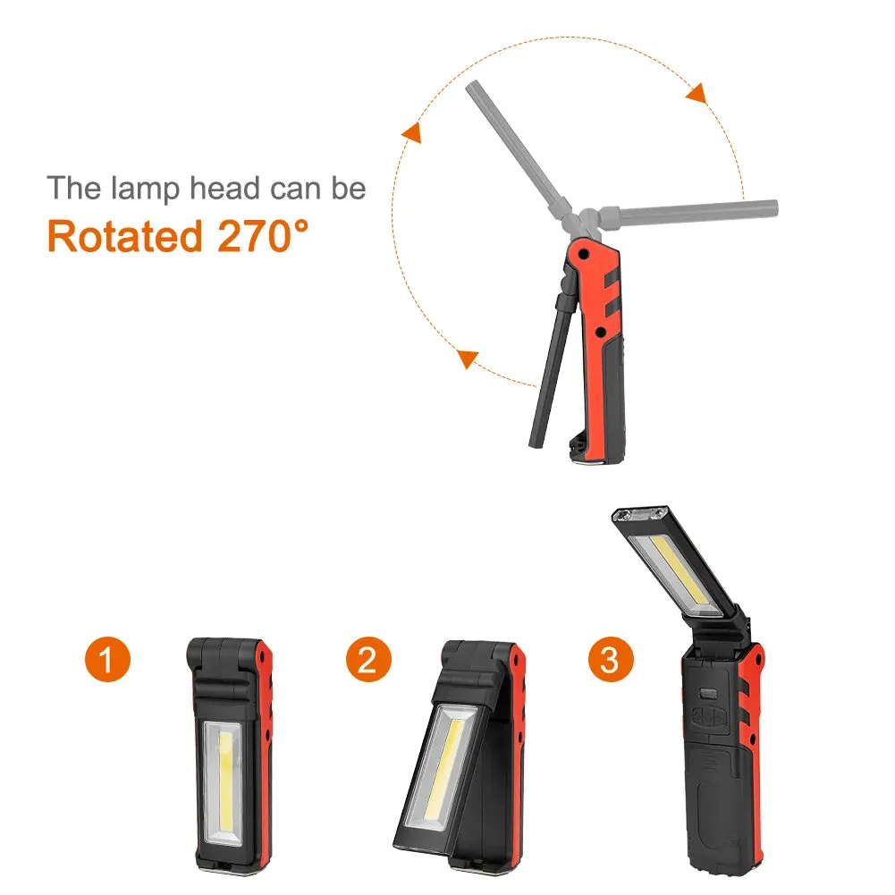 Rechargeable LED Work Light with Magnetic Hook, Dimmable USB Flashlight, 18650 Battery Torch for Inspection