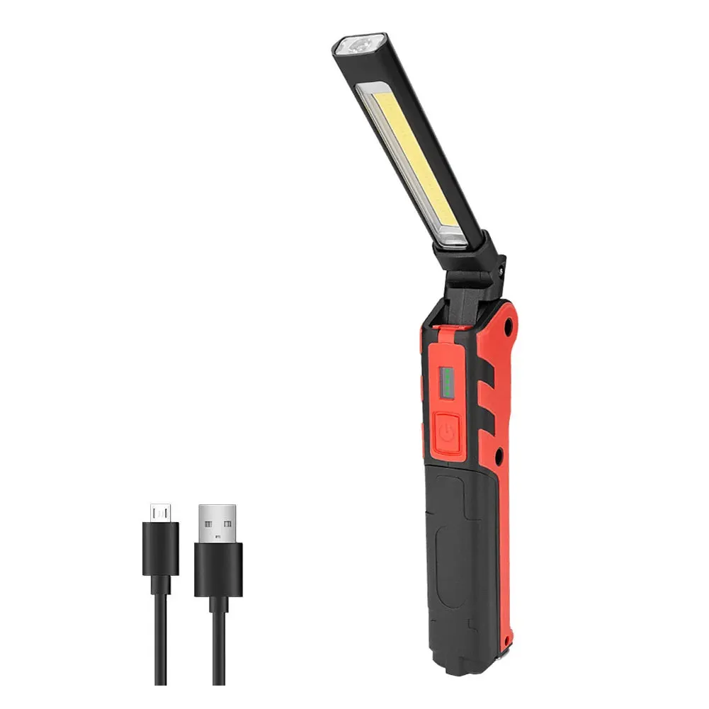 Rechargeable LED Work Light with Magnetic Hook, Dimmable USB Flashlight, 18650 Battery Torch for Inspection