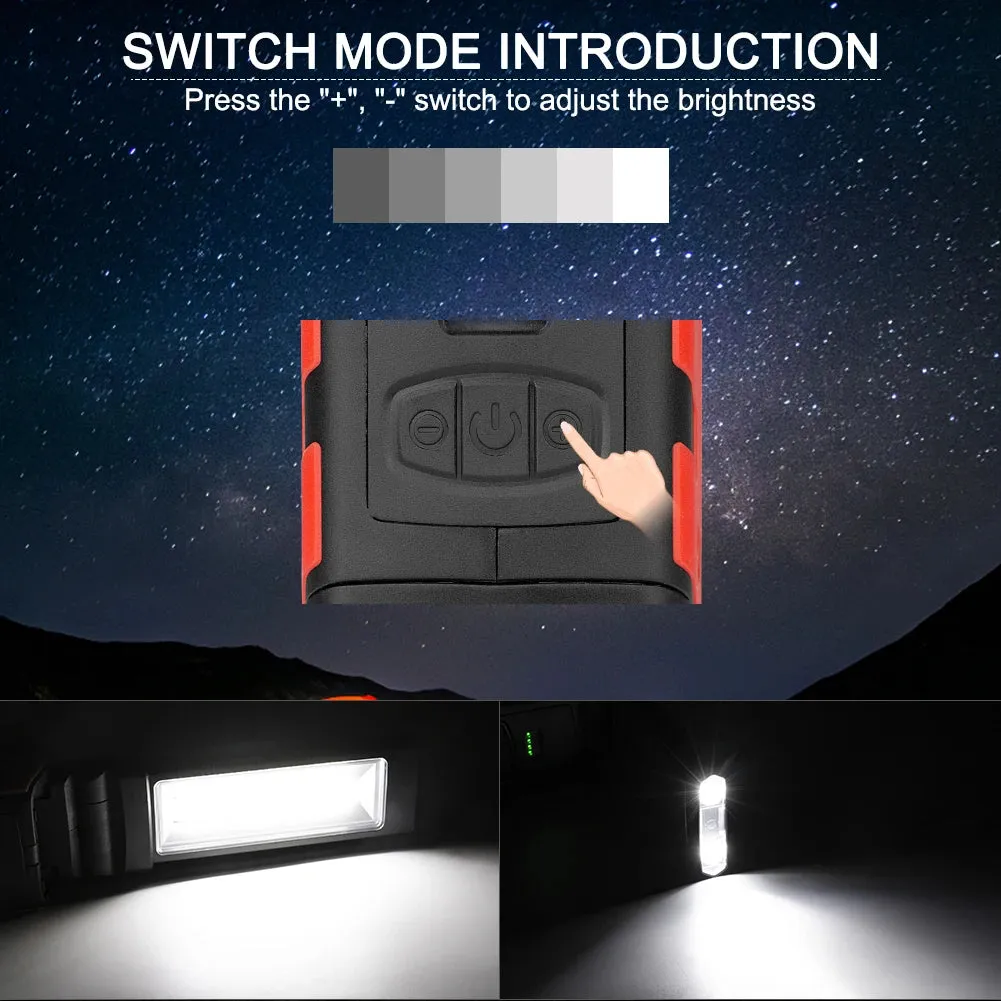 Rechargeable LED Work Light with Magnetic Hook, Dimmable USB Flashlight, 18650 Battery Torch for Inspection