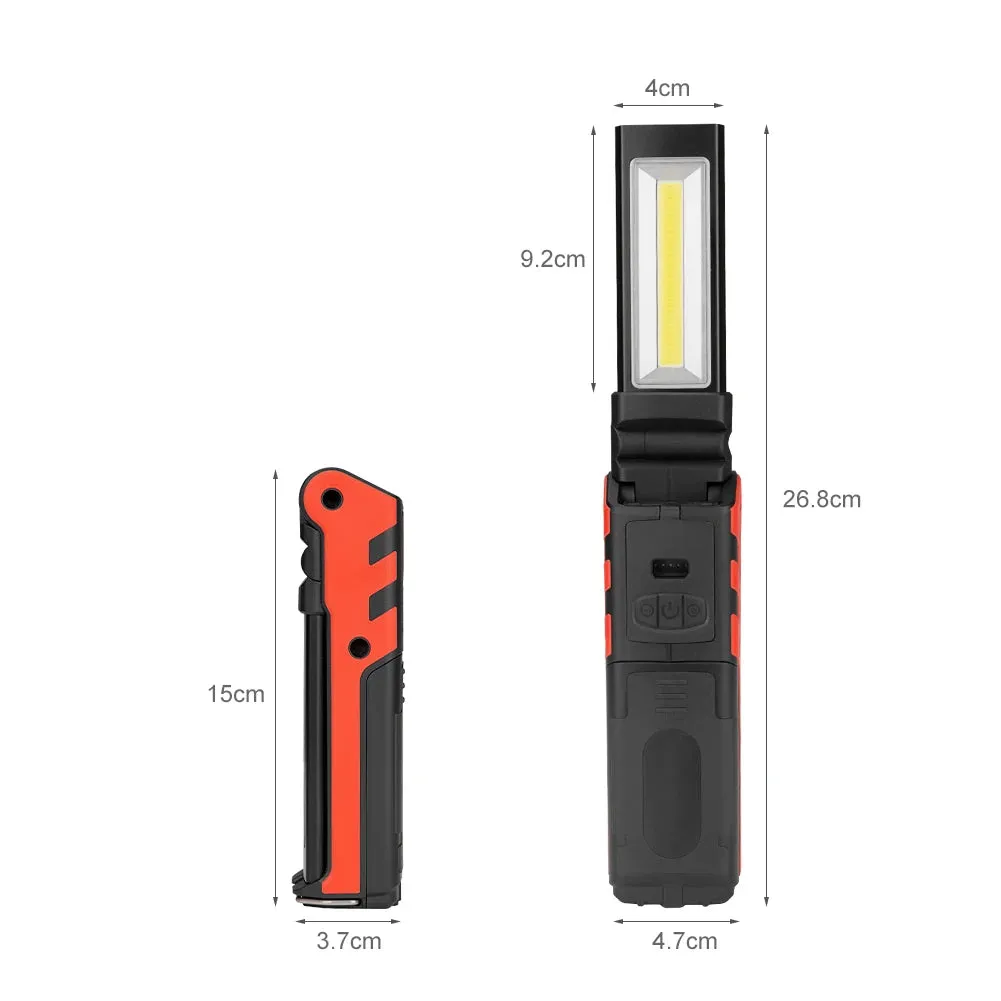 Rechargeable LED Work Light with Magnetic Hook, Dimmable USB Flashlight, 18650 Battery Torch for Inspection