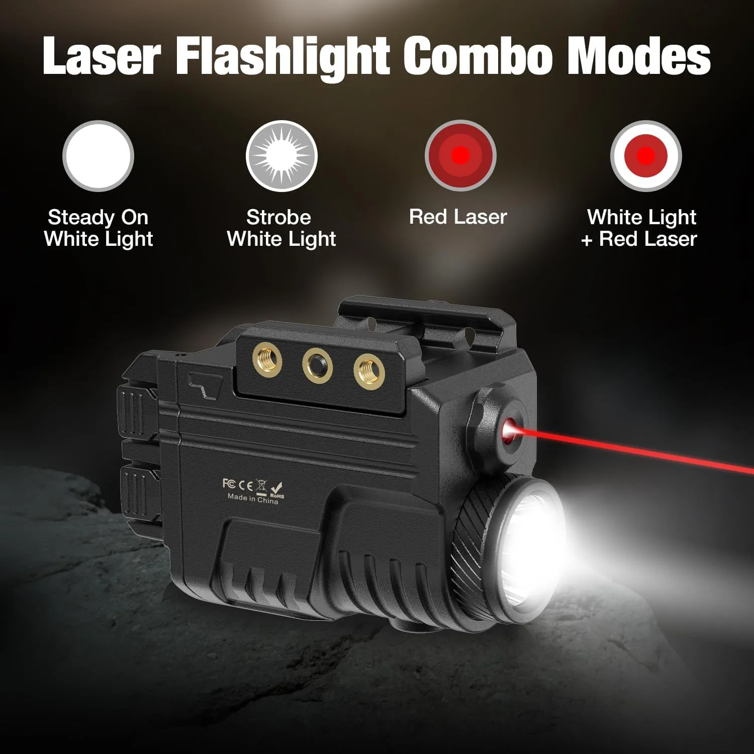 Rechargeable Red Laser and Flashlight for Pistol, 600 Lumen Tactical Pistol Light Laser Combo with Red Beam, Strobe, Magnetic Charging, Fit Picatinny