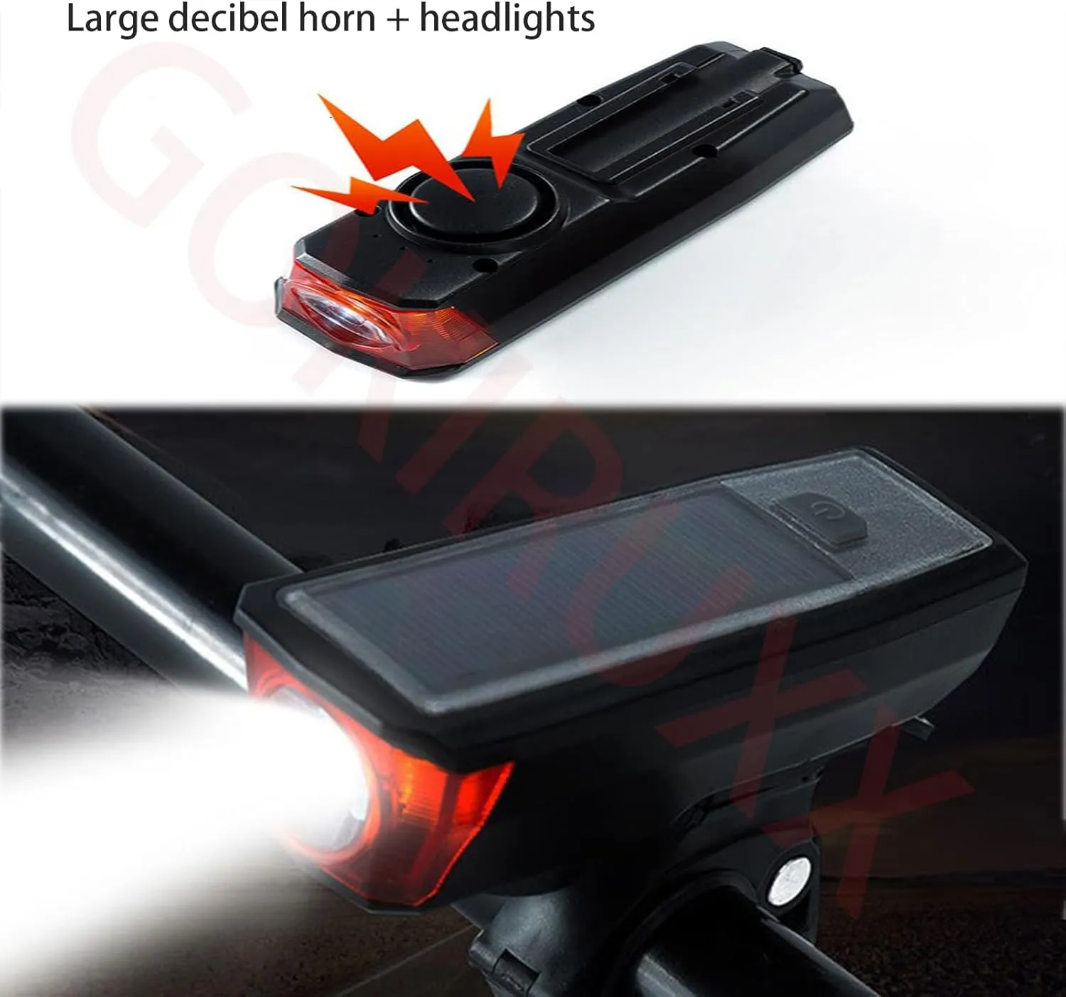 Rechargeable Solar Bike Lights LED Bike Light Set with Headlight, Taillight & Electric Horn Easy to Install Waterproof Bicycle Lights for Night Riding Mountain Bike