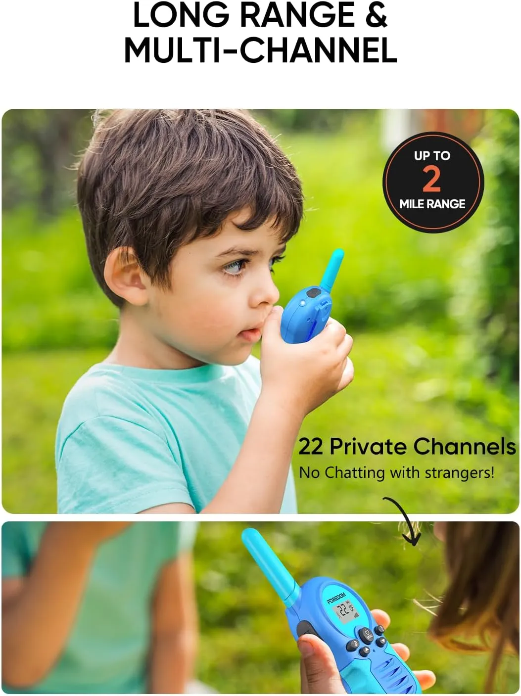 Rechargeable Walkie Talkies for Kids Walkie Talkies Long Range for Boy & Girl Age 3 to 12 Year Old Birthday Toys - 2 Pack