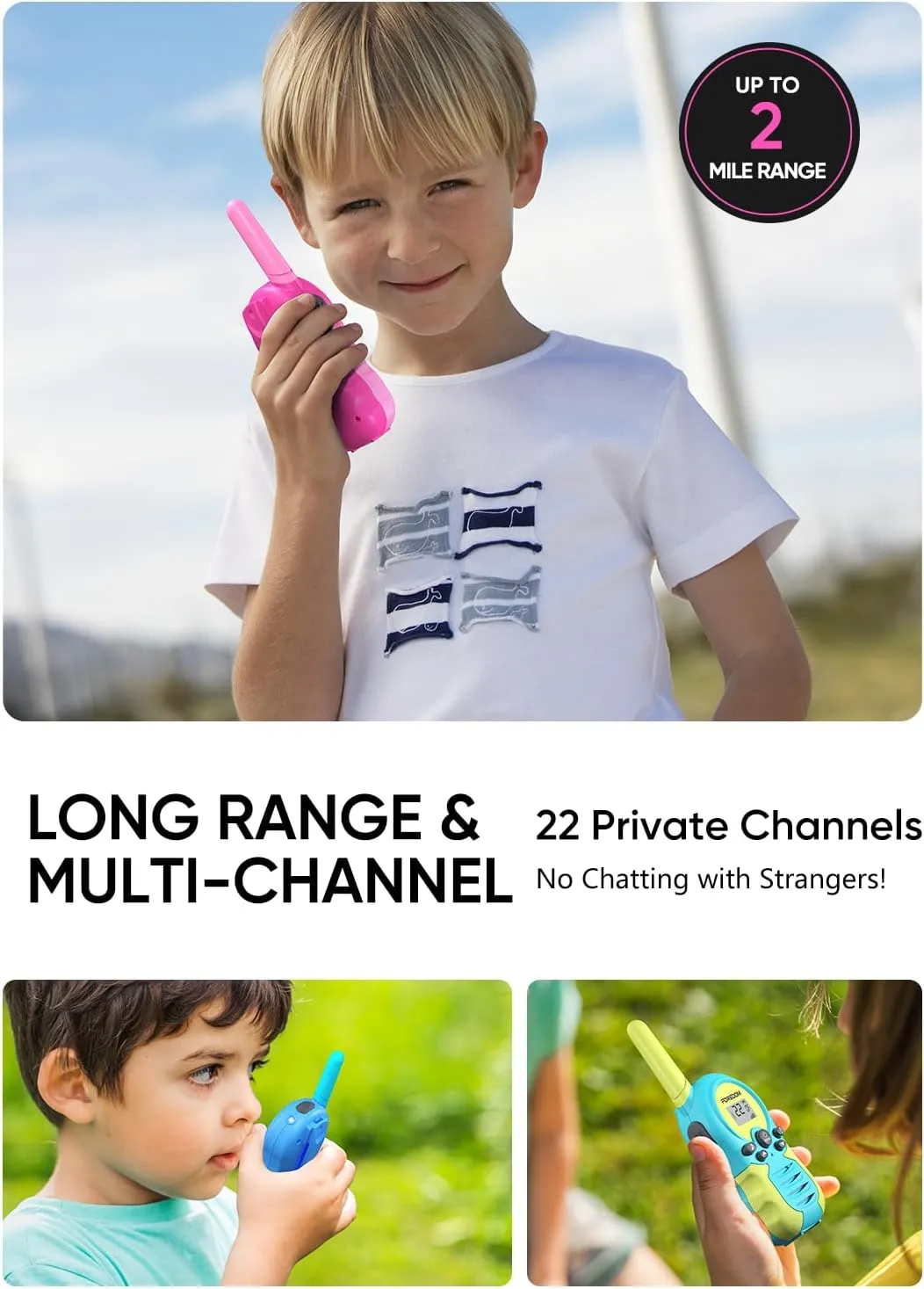 Rechargeable Walkie Talkies for Kids Walkie Talkies Long Range for Boy & Girl Age 3 to 12 Year Old Birthday Toys - 3 Pack